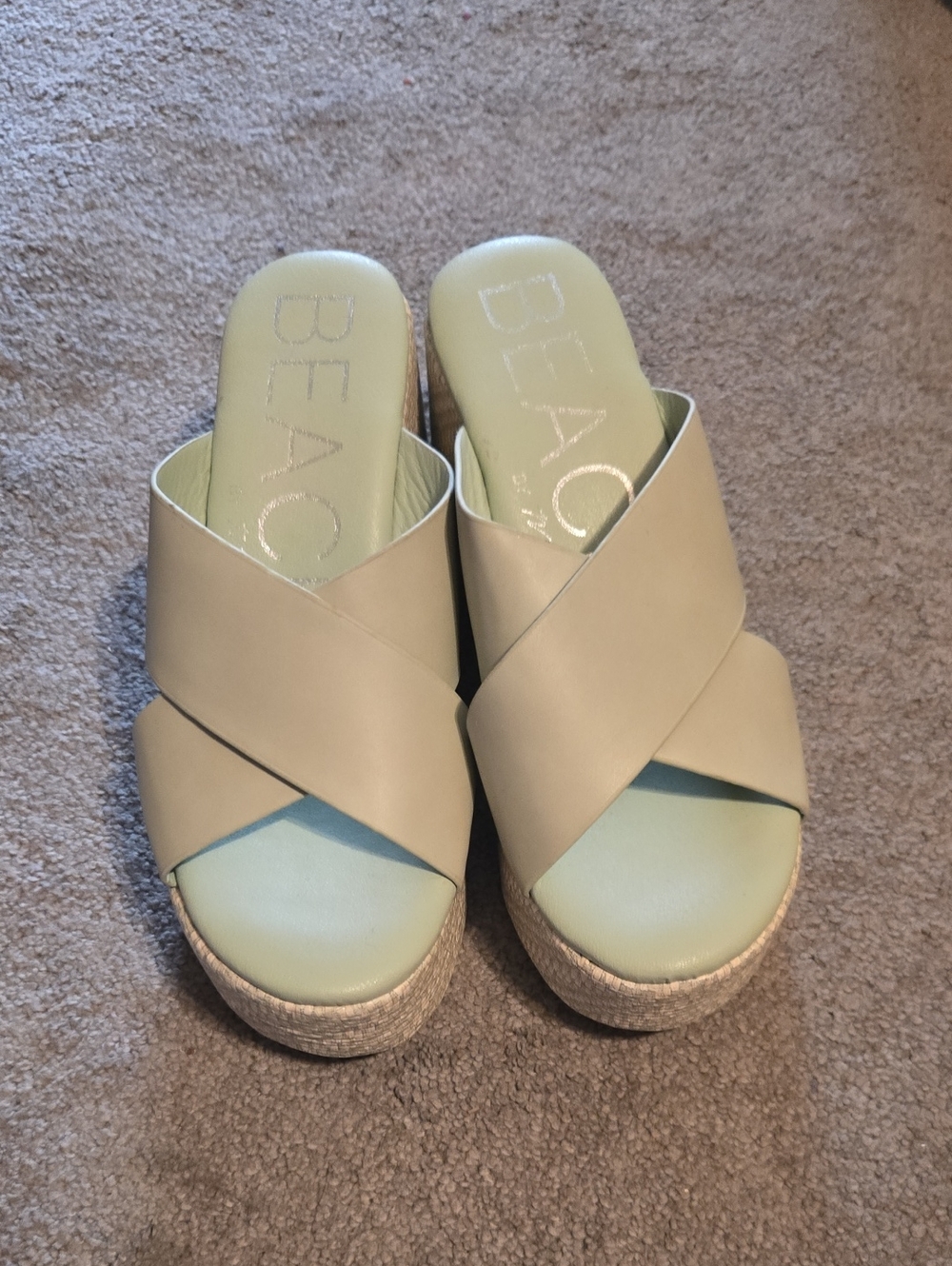 Teal Crisscross Wedge Slide Sandal